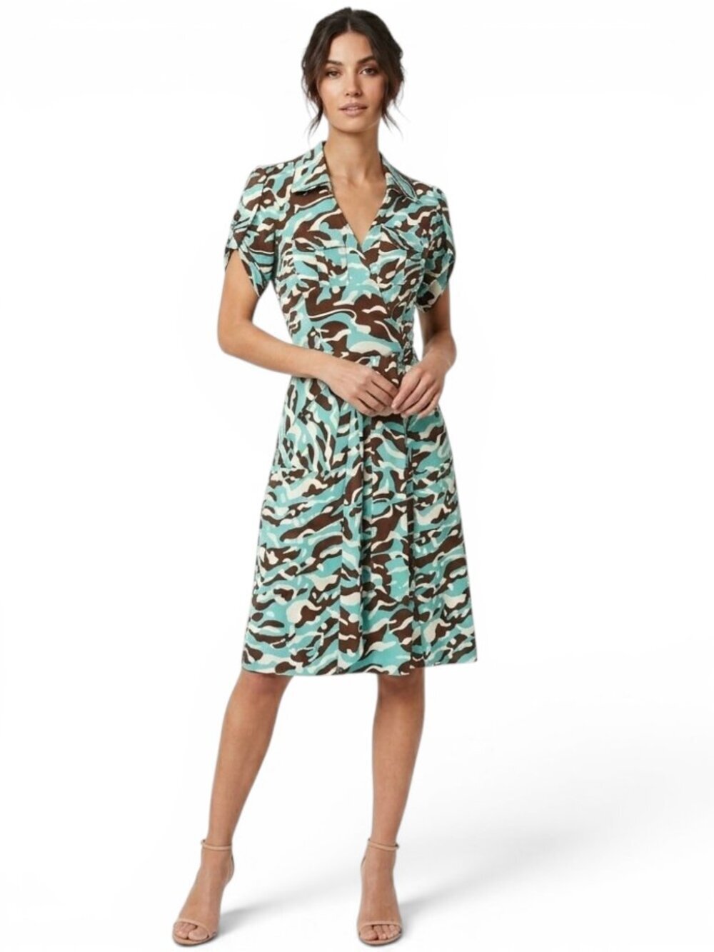 Diane Von Furstenberg Duenne Short Sleeve Revolutionary Jungle Camo Wrap Dress 2